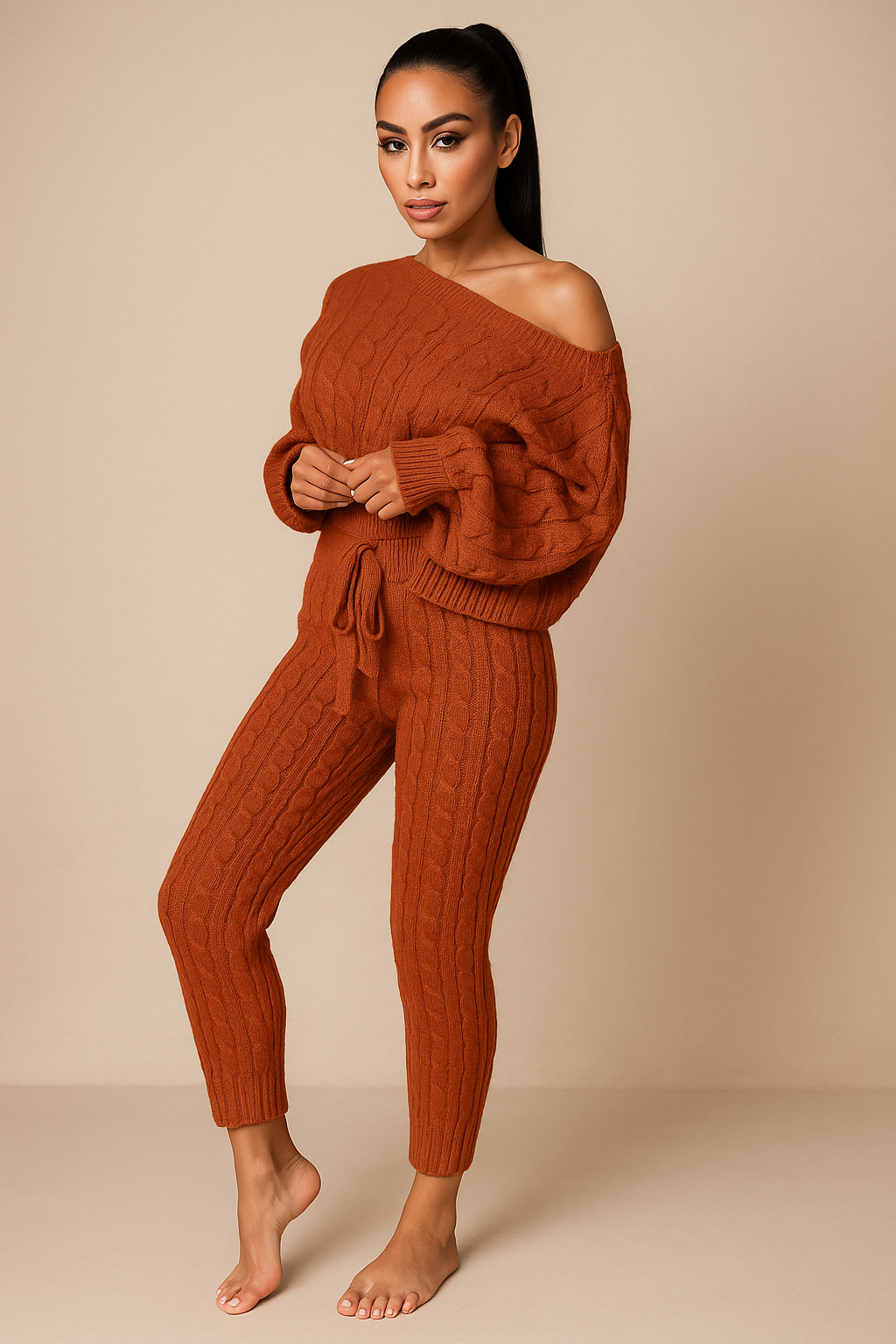 Autumn-Winter Knitted Two-Piece Tracksuit for Women