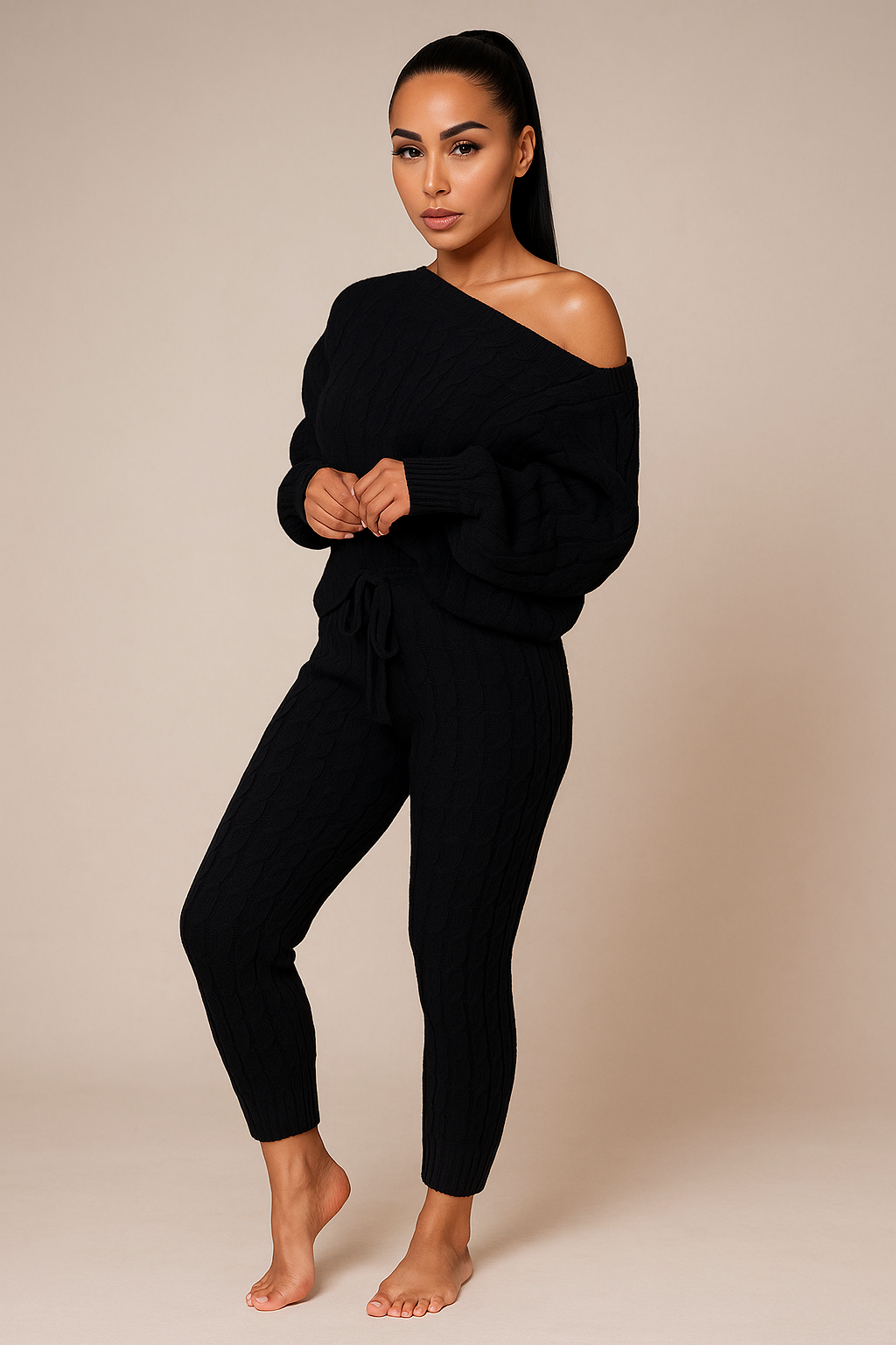 Autumn-Winter Knitted Two-Piece Tracksuit for Women