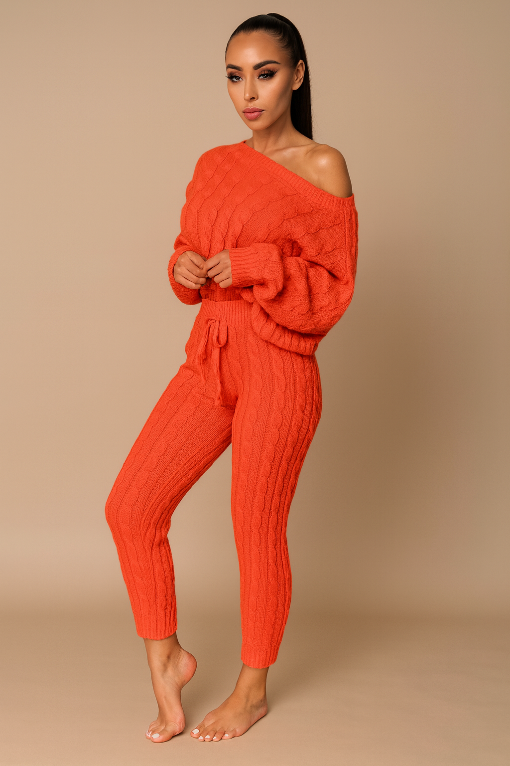 Autumn-Winter Knitted Two-Piece Tracksuit for Women