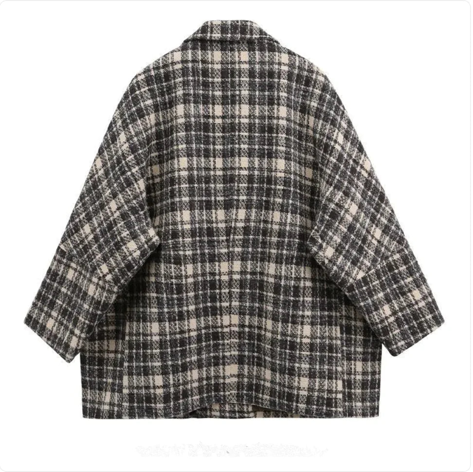 Women's Plaid Polyester Long Coat