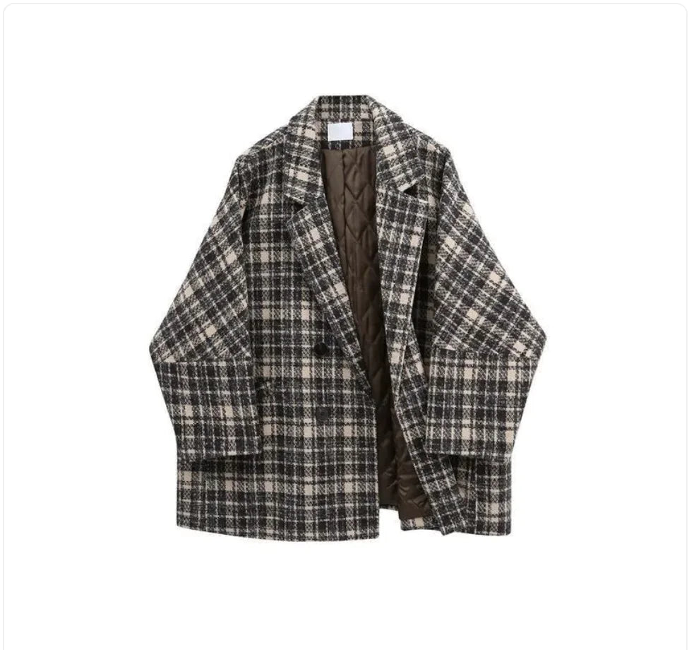 Women's Plaid Polyester Long Coat